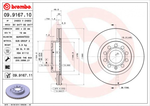 Bremsscheiben Brembo Vorne 09.9167.11